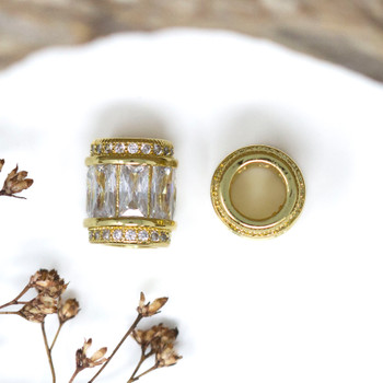Gold Plated Micro Pave 11.5x10mm Baguette Bead