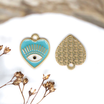 Gold Plated Enamel 13mm  Light Blue Evil Eye Heart Charm