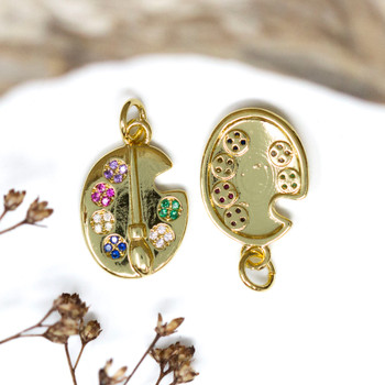 Gold Plated Micro Pave 18x12mm Multi Colored Painters Palette Charm