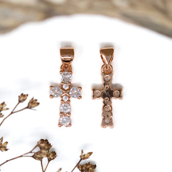 Rose Gold Plated Micro Pave 9x16mm Cross Charm