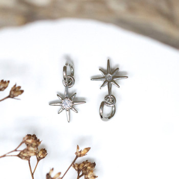 Silver Plated Micro Pave 8mm North Star Charm