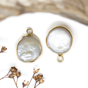 Gold Plated Freshwater Pearl Polished 13-14mm Coin Charm
