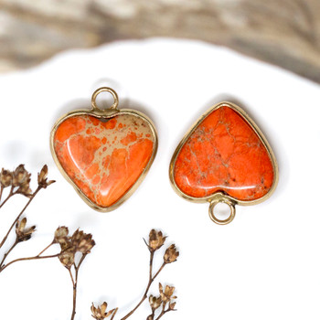 Gold Plated Impression Jasper Polished 15x16mm Orange Heart Pendant