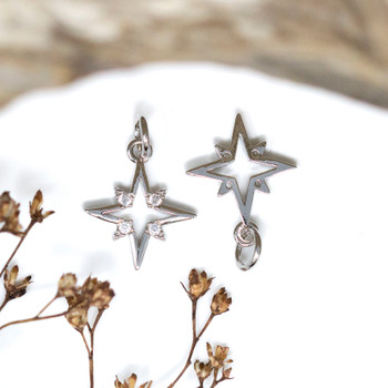 Silver Plated Micro Pave 12mm Open Star Charm