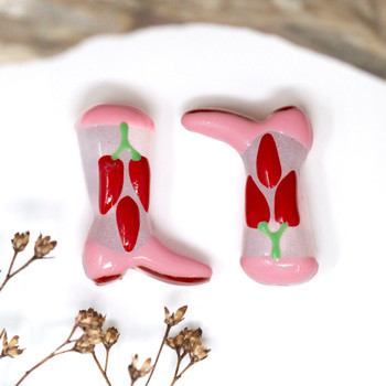 Lampwork Glass 24x17mm Pink Chili Cowboy Boot Bead