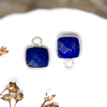 Lapis Polished Sterling Silver 6mm Faceted Square Charm