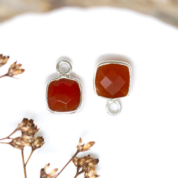 Red Onyx Polished Sterling Silver 6mm Faceted Square Charm