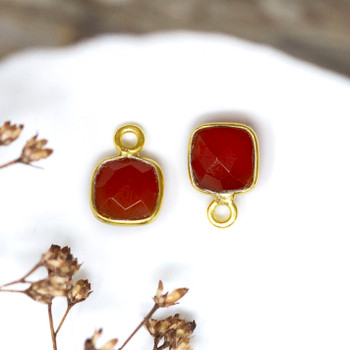 Red Onyx Polished Vermielle 6mm Faceted Square Charm