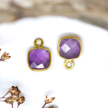 Amethyst Polished Vermeille 6mm Faceted Square Charm