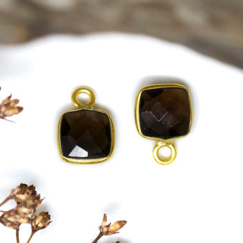 Smoky Quartz Polished Vermeille 6mm Faceted Square Charm