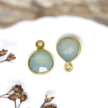 Aqua Chalcedony Polished Vermielle 8mm Faceted Briolette Charm