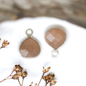 Peach Moonstone Polished Sterling Silver 8mm Faceted Briolette Charm