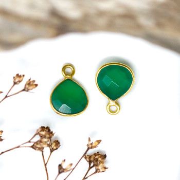 Green Onyx Polished Vermeille 8mm Faceted Briolette Charm