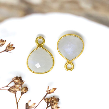 Rainbow Moonstone Polished Vermielle 8mm Faceted Briolette Charm