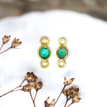 Green Onyx Polished Vermeille 4mm Faceted Coin Connector