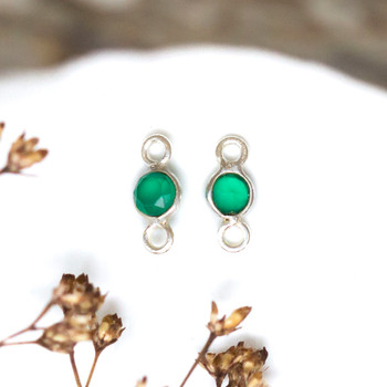Green Onyx Polished Sterling Silver 4mm Faceted Coin Connector