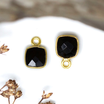 Black Onyx Polished Vermielle 6mm Faceted Square Charm