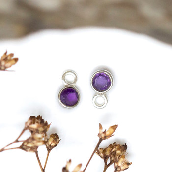 Amethyst Polished Sterling Silver 4mm Faceted Coin Charm