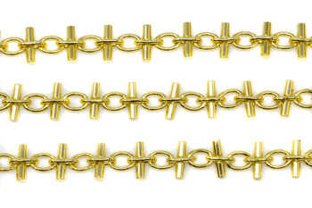 18kt Gold Plated Oval Link with Bar Connector Chain - Sold By 6 inches