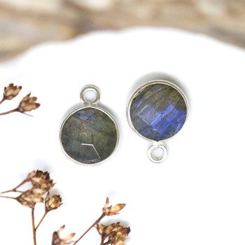 Labradorite Polished Sterling Silver 8mm Faceted Coin Charm