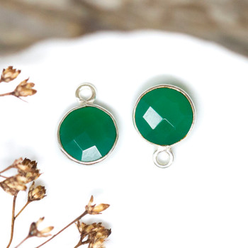 Green Onyx Polished Sterling Silver 8mm Faceted Coin Charm