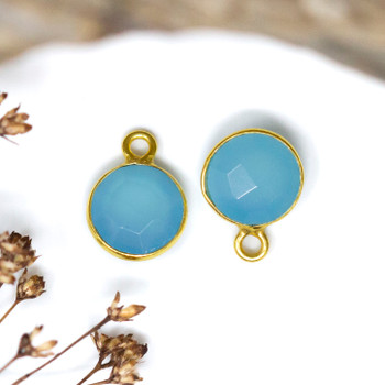 Aqua Chalcedony Polished Vermielle 8mm Faceted Coin Charm