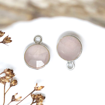 Rose Quartz Polished Sterling Silver 8mm Faceted Coin Charm