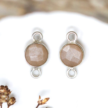 Peach Moonstone Polished Sterling Silver 6mm Faceted Coin Connector