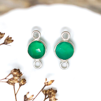Green Onyx Polished Sterling Silver 6mm Faceted Coin Connector