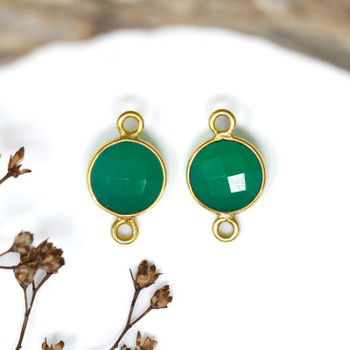 Green Onyx Polished Vermielle 6mm Faceted Coin Connector