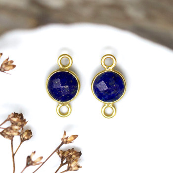 Lapis Polished Vermielle 6mm Faceted Coin Connector