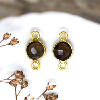 Smoky Quartz Polished Vermeille 6mm Faceted Coin Connector