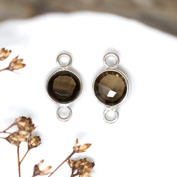 Smoky Quartz Polished Sterling Silver 6mm Faceted Coin Connector