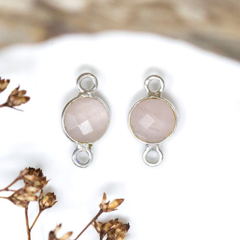 Rose Quartz Polished Sterling Silver 6mm Faceted Coin Connector