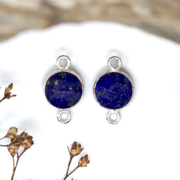 Lapis Polished Sterling Silver 8mm Faceted Coin Connector