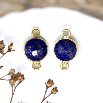 Lapis Polished Vermielle 8mm Faceted Coin Connector