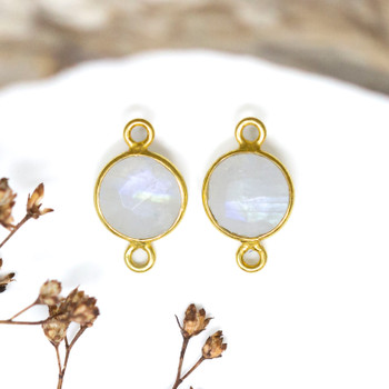 Rainbow Moonstone Polished Vermielle 8mm Faceted Coin Connector