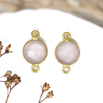 Rose Quartz Polished Vermielle 8mm Faceted Coin Connector