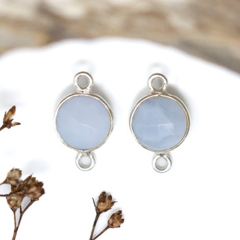 Blue Opal Polished Sterling Silver 8mm Faceted Coin Connector