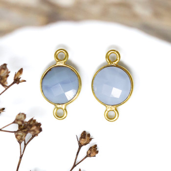 Blue Opal Polished Vermielle 8mm Faceted Coin Connector