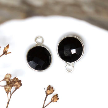 Black Onyx Polished Sterling Silver 8mm Faceted Coin Charm