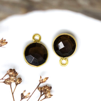 Smoky Quartz Polished Vermeille 8mm Faceted Coin Charm