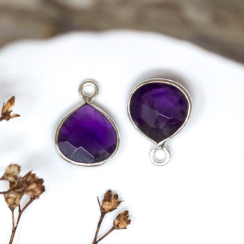 Amethyst Polished Sterling Silver 8mm Faceted Briolette Charm