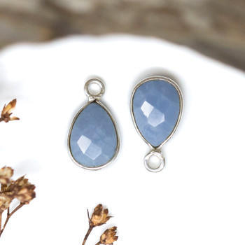 Blue Opal Polished Sterling Silver 6x9mm Faceted Drop Charm