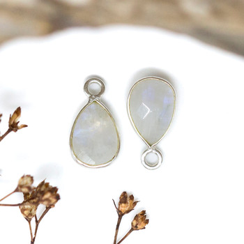 Rainbow Moonstone Polished Sterling Silver 6x9mm Faceted Drop Charm