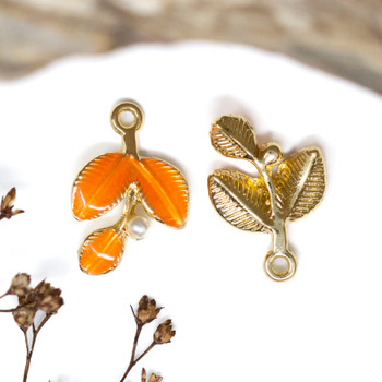 Gold Plated Alloy 20x14mm Orange Leaves with Pearl Charm