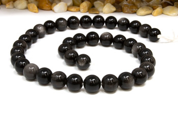 Silver Grey Black Obsidian AA Grade Polished 10mm Round