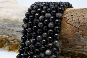 Silver Grey Black Obsidian AA Grade Polished 10mm Round