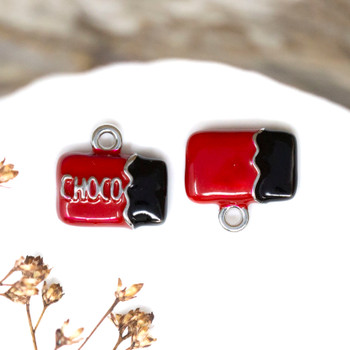 Silver Plated Enamel 12x13mm Chocolate Bar Charm