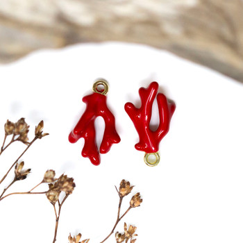 Gold Plated Enamel Alloy 16x10mm Red Coral Branch Charm